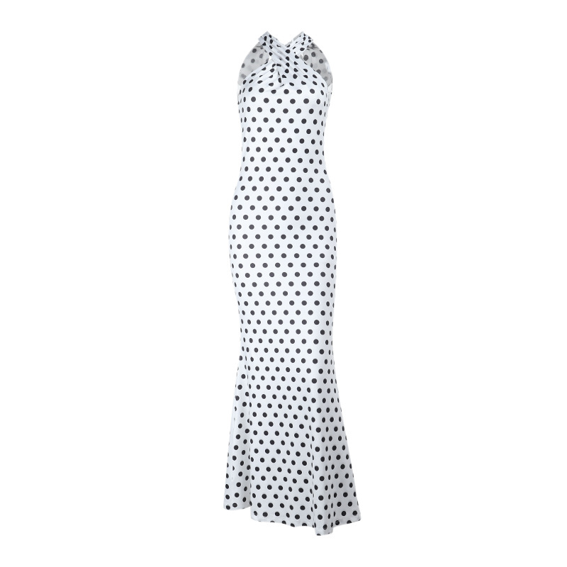 Halter Neck Polka Dot Waist-Cinching Bodycon Mini Dress