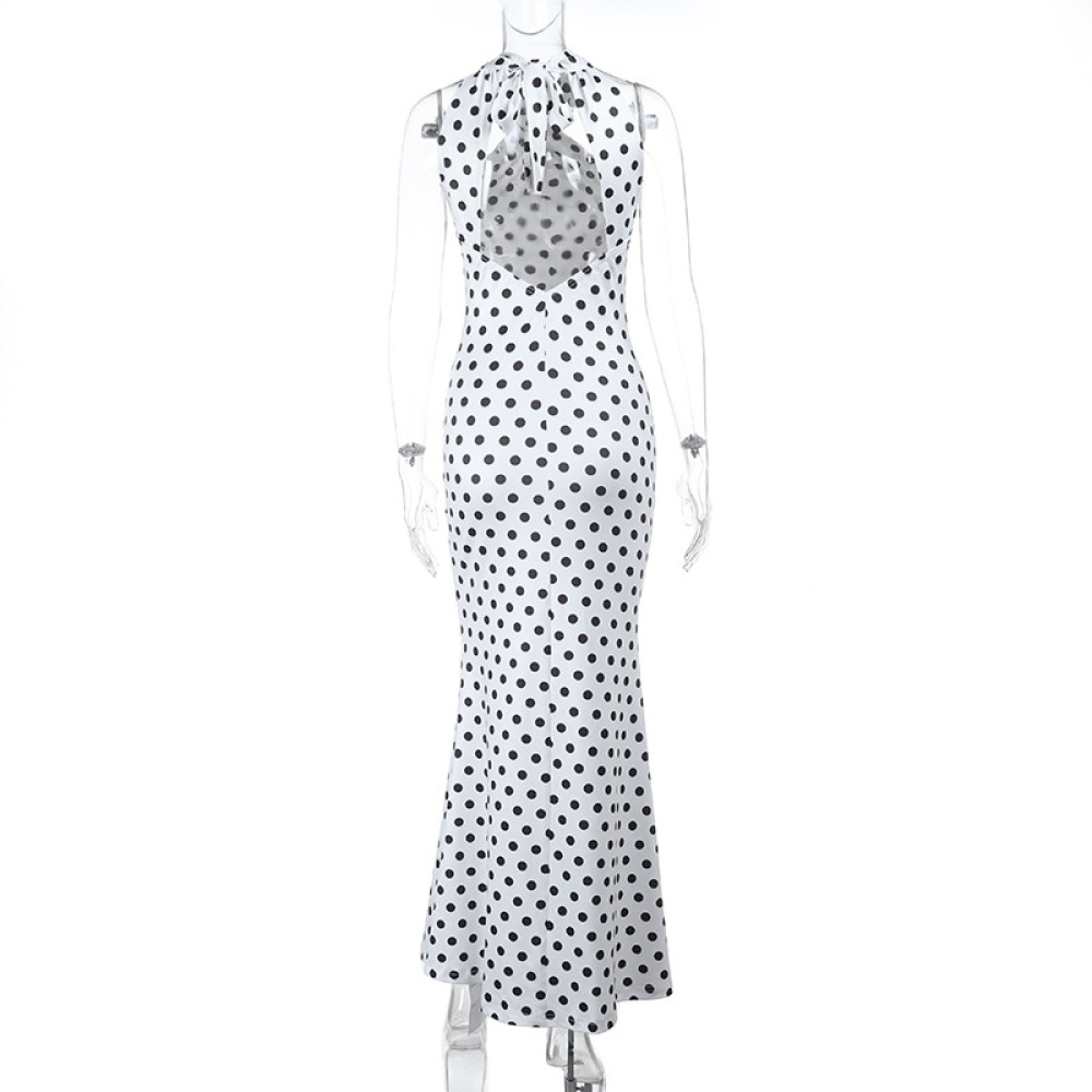 Halter Neck Polka Dot Waist-Cinching Bodycon Mini Dress