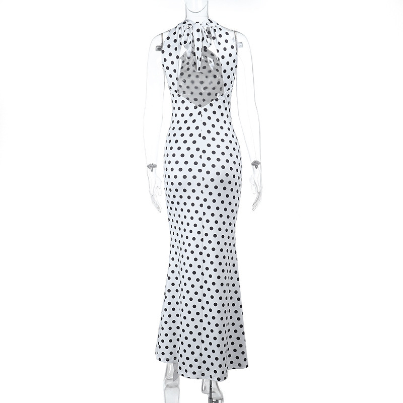 Halter Neck Polka Dot Waist-Cinching Bodycon Mini Dress