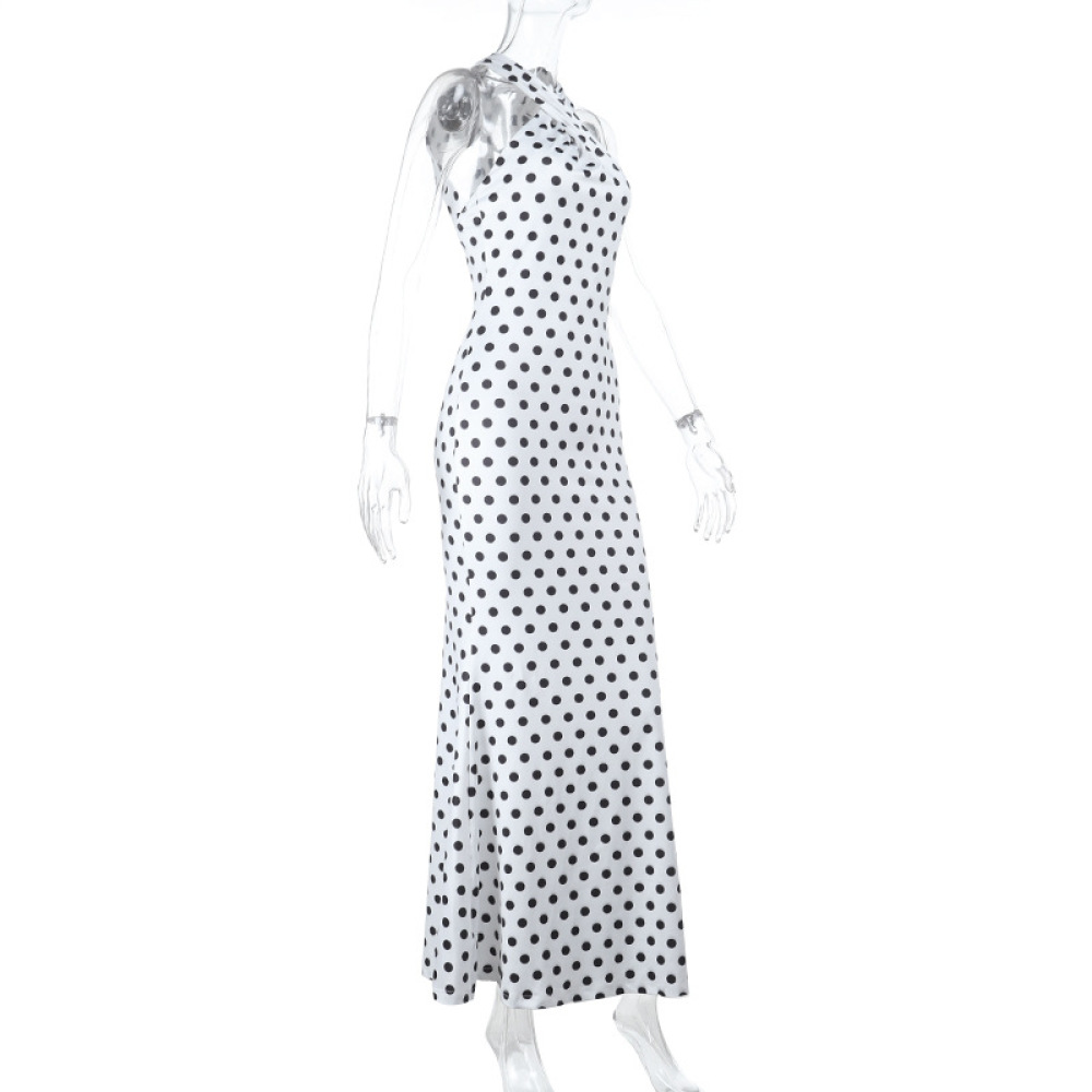 Halter Neck Polka Dot Waist-Cinching Bodycon Mini Dress
