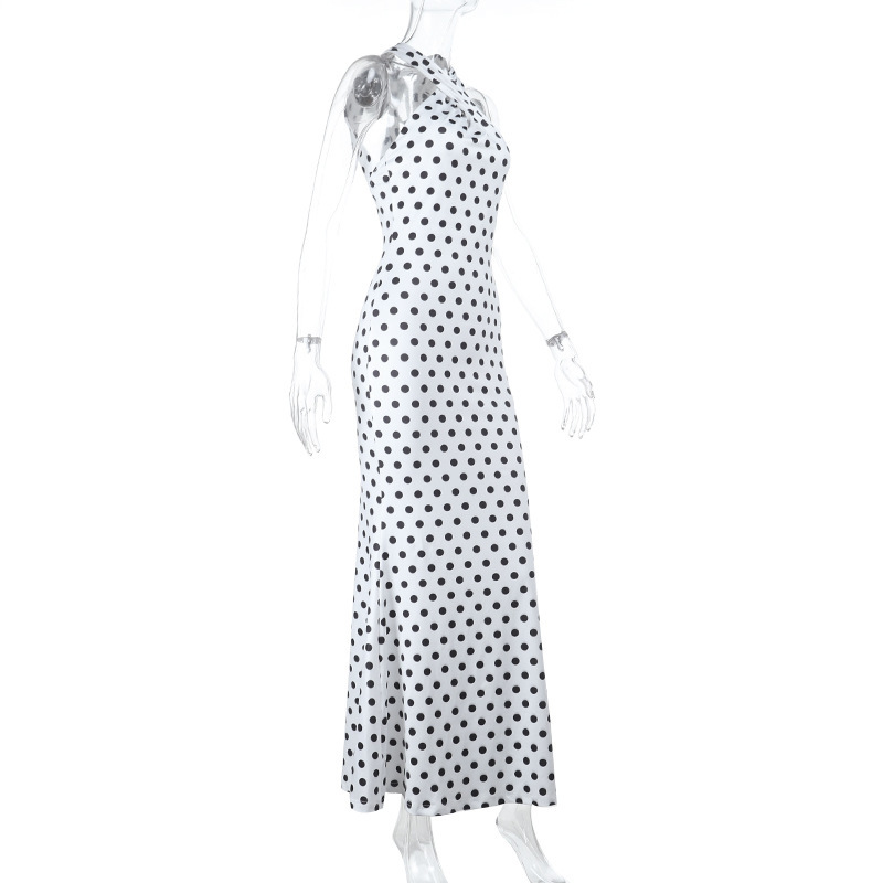 Halter Neck Polka Dot Waist-Cinching Bodycon Mini Dress