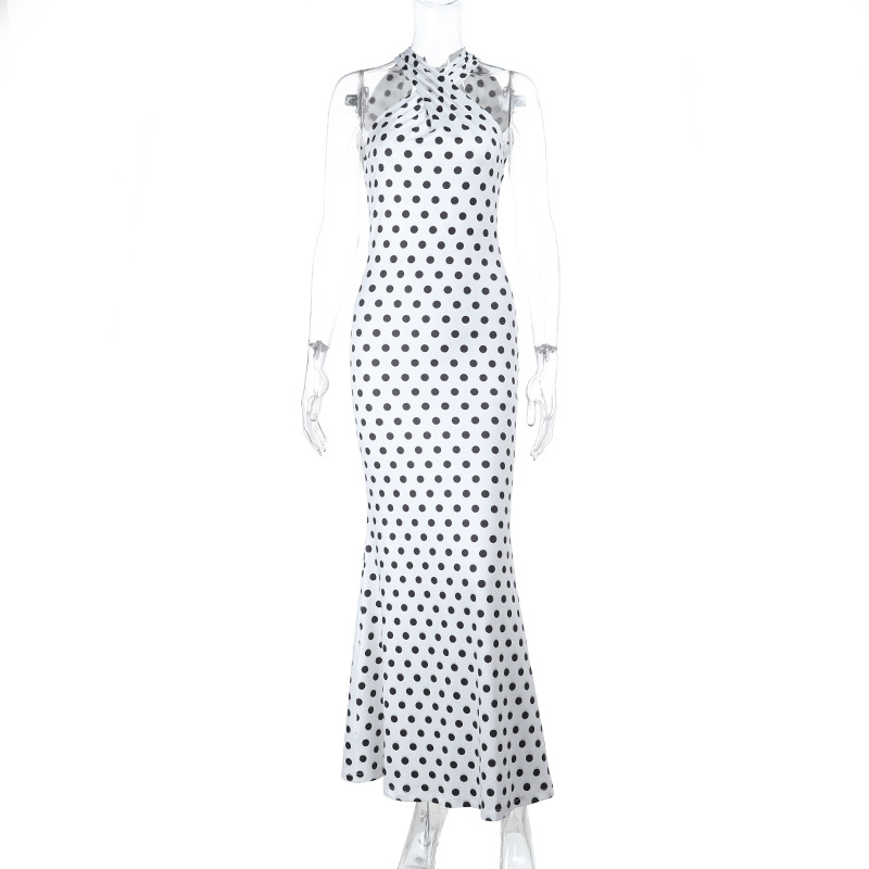 Halter Neck Polka Dot Waist-Cinching Bodycon Mini Dress