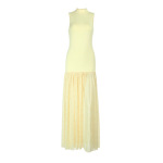 French Style Low V-Neck Tank Maxi Dress with Sheer Mesh Overlay