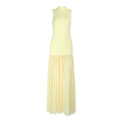 French Style Low V-Neck Tank Maxi Dress with Sheer Mesh Overlay 01