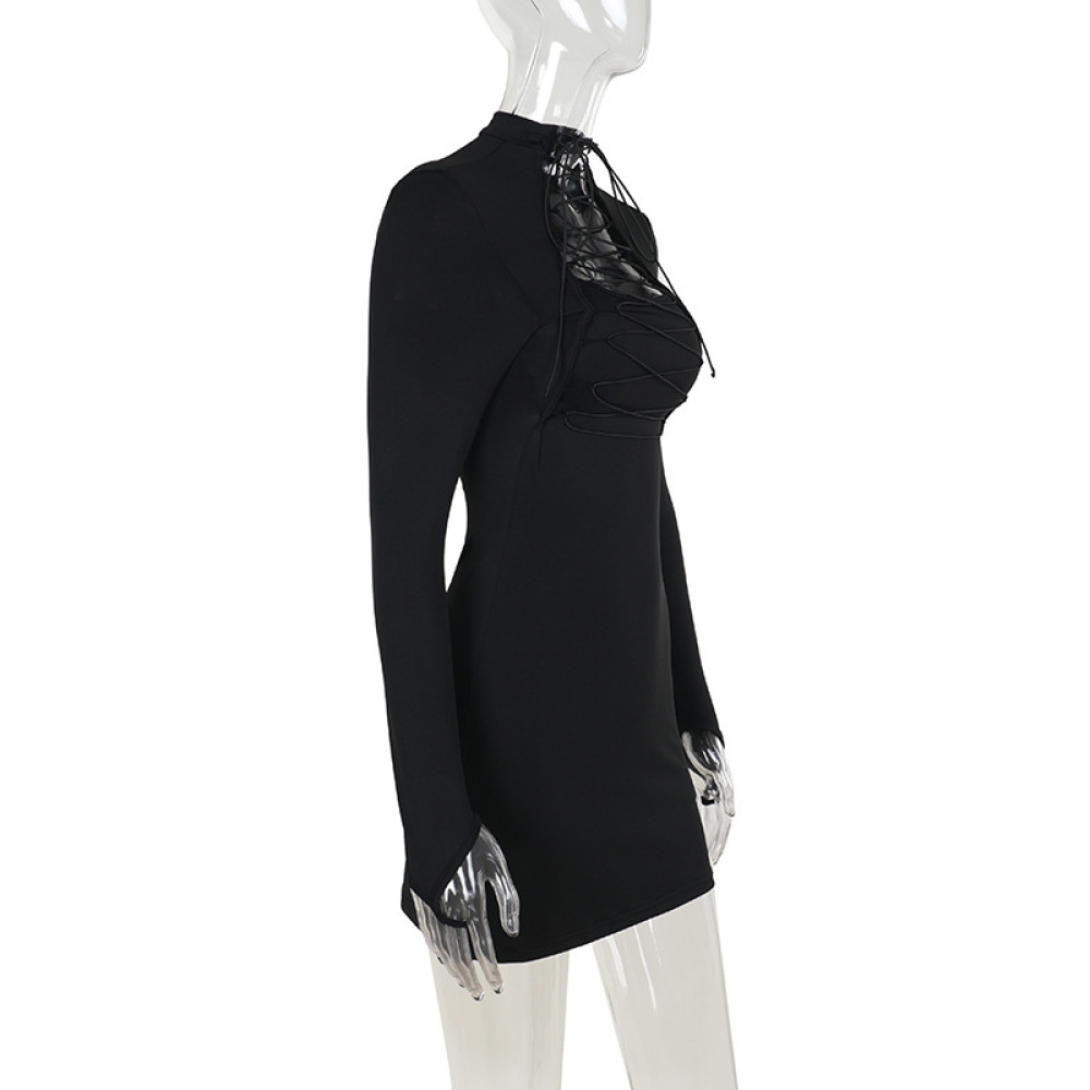 Sexy Cut-Out Waist Tie Long Sleeve Bodycon Mini Dress