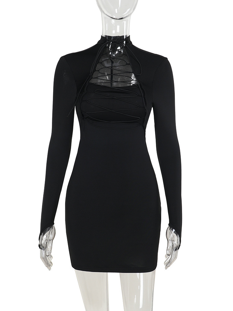 Sexy Cut-Out Waist Tie Long Sleeve Bodycon Mini Dress