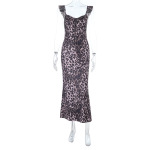 French Y2K Leopard Print Ruffled V-Neck Bodycon Mini Dress