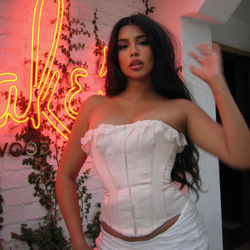 Sexy Lace Trim Bustier Crop Top