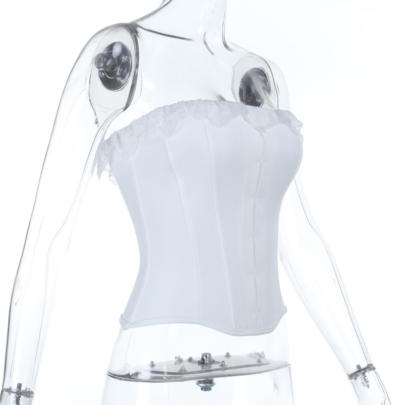 Sexy Lace Trim Bustier Crop Top