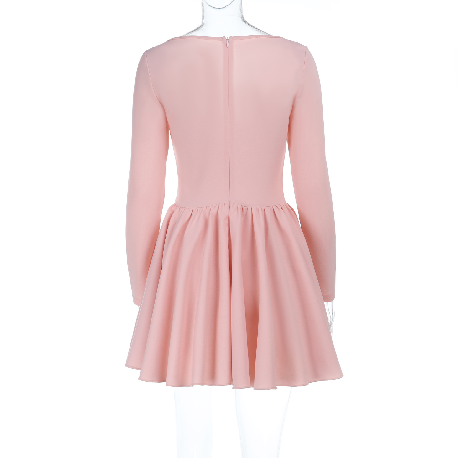 Elegant Rhinestone Collar Lace Trim Long Sleeve Bodycon Dress