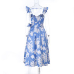 Boho Print Tie Waist Slit Backless Sundress