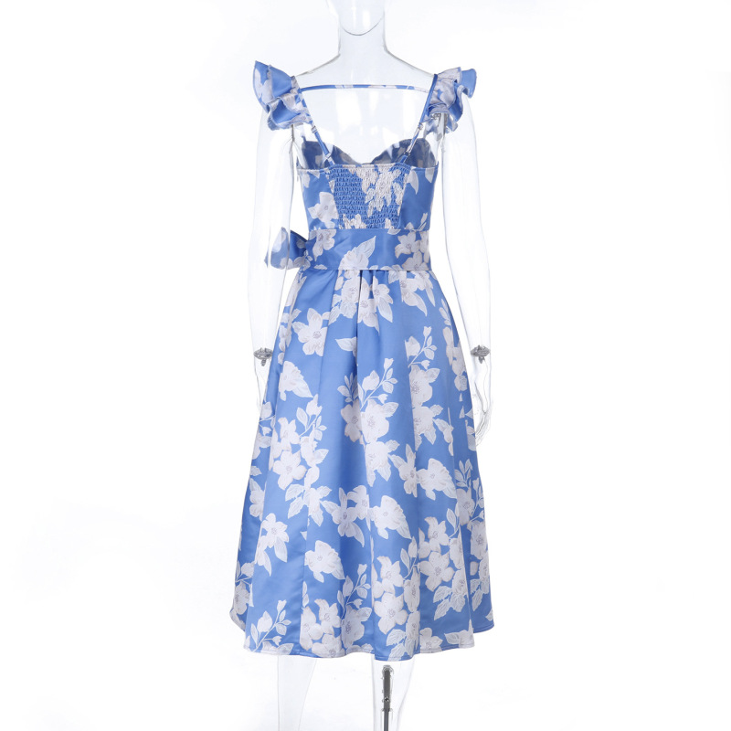 Boho Print Tie Waist Slit Backless Sundress