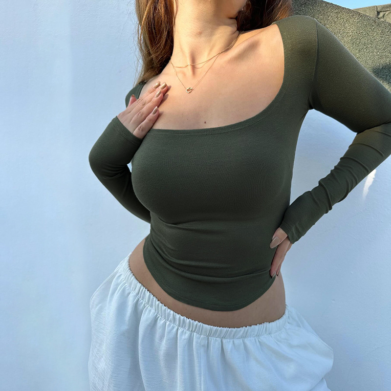 Knit Square Neck Long Sleeve Crop Top