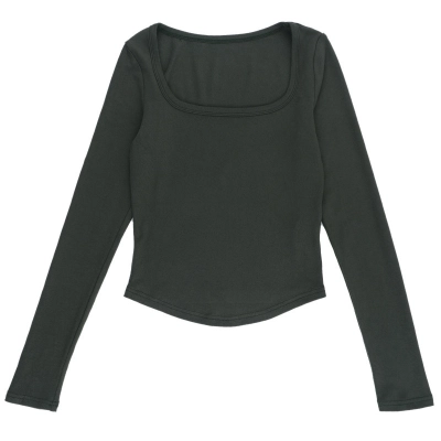 Knit Square Neck Long Sleeve Crop Top 01
