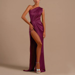 Sexy Bodycon One Shoulder Satin Slit Evening Gown