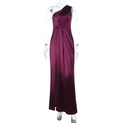 Sexy Bodycon One Shoulder Satin Slit Evening Gown 01