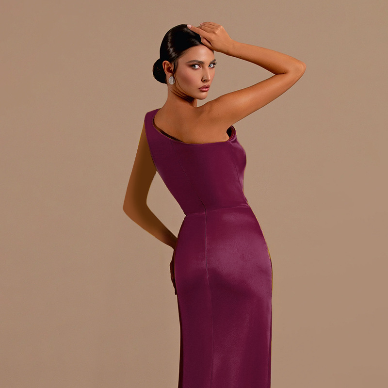 Sexy Bodycon One Shoulder Satin Slit Evening Gown