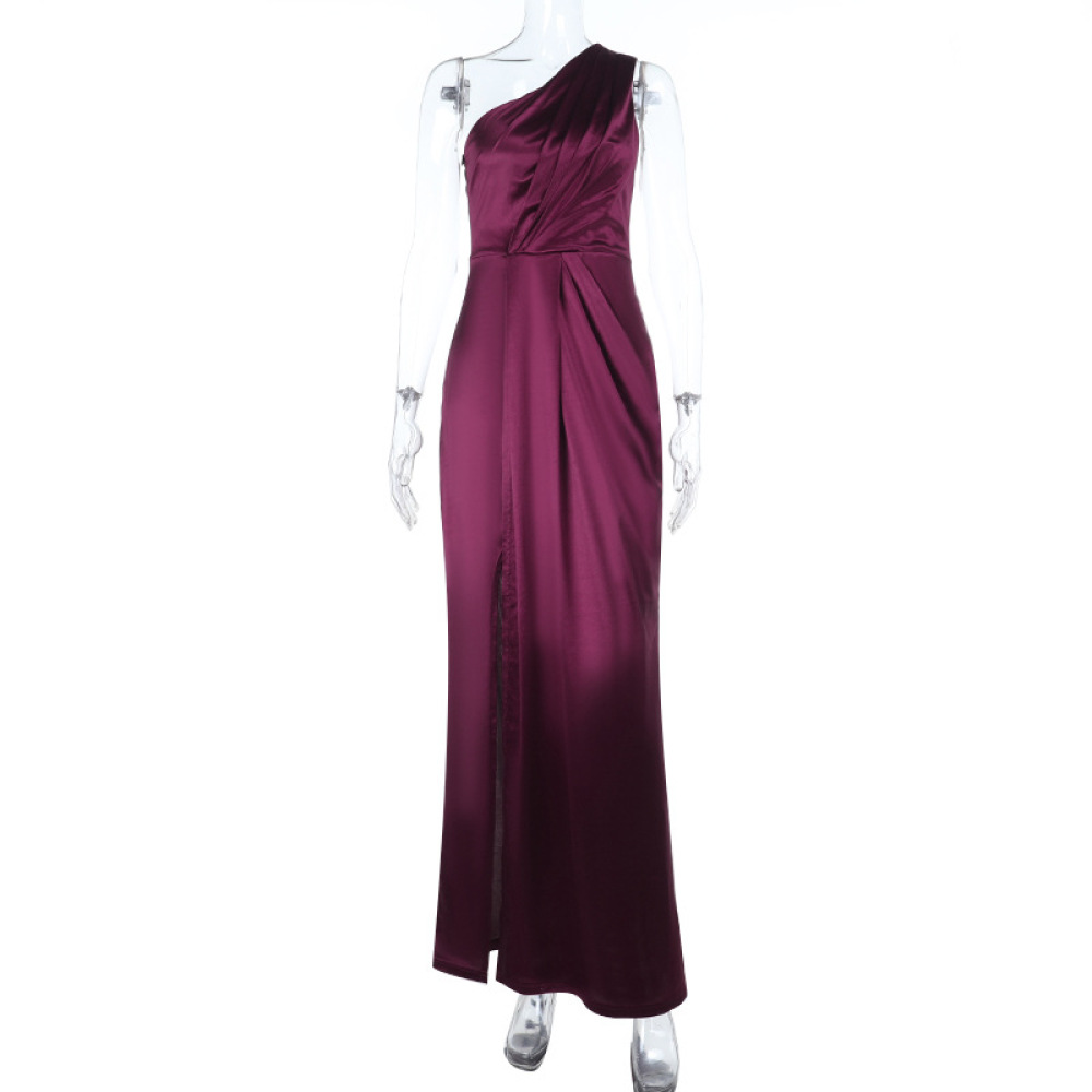 Sexy Bodycon One Shoulder Satin Slit Evening Gown
