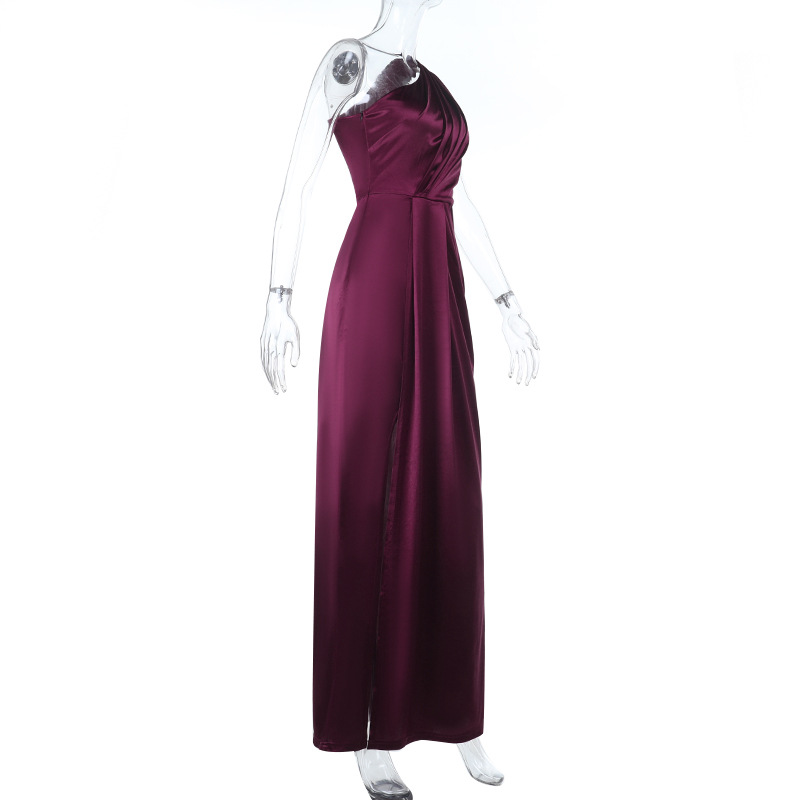 Sexy Bodycon One Shoulder Satin Slit Evening Gown