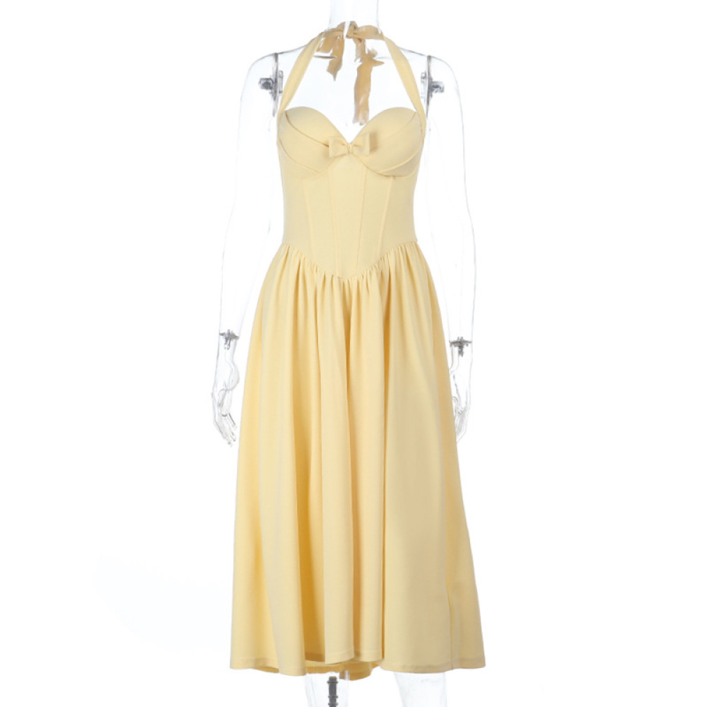 Women's Halter Neck Ruched Bust A-Line Evening Gown