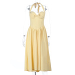 Women's Halter Neck Ruched Bust A-Line Evening Gown