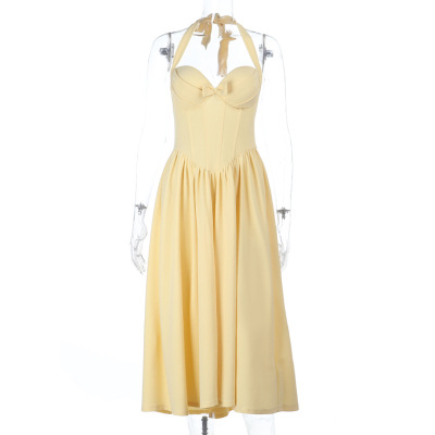 Women's Halter Neck Ruched Bust A-Line Evening Gown 01