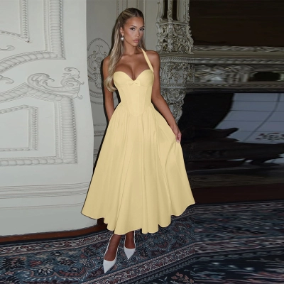 Women's Halter Neck Ruched Bust A-Line Evening Gown 02