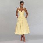 Women's Halter Neck Ruched Bust A-Line Evening Gown