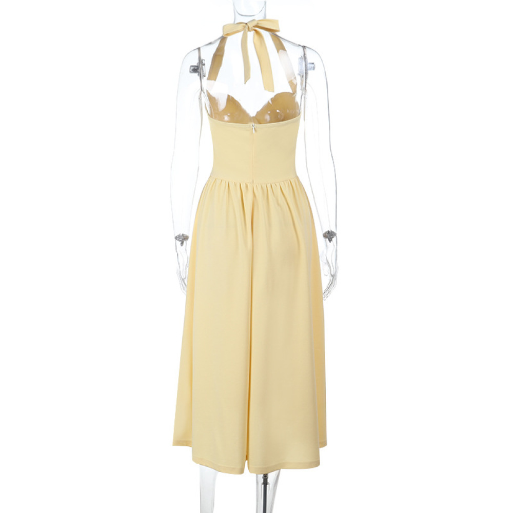 Women's Halter Neck Ruched Bust A-Line Evening Gown