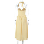 Women's Halter Neck Ruched Bust A-Line Evening Gown