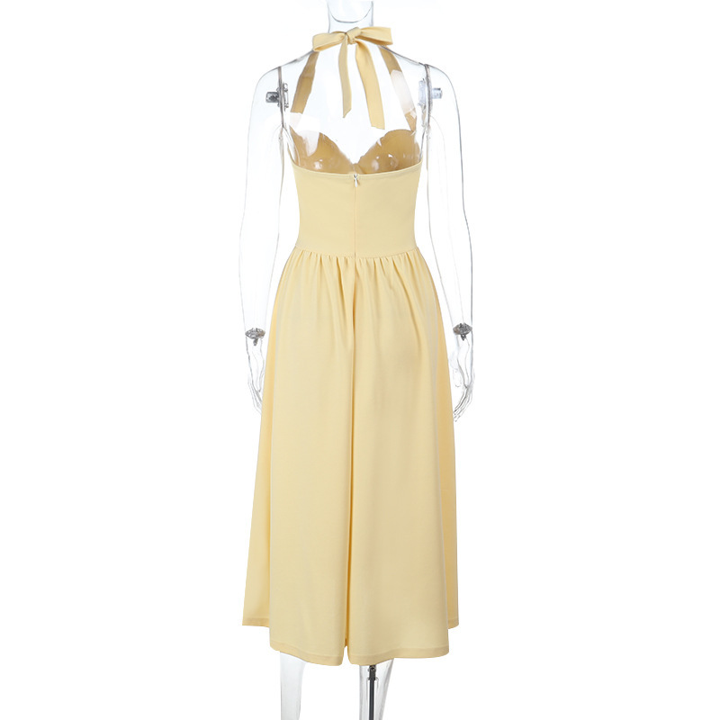 Women's Halter Neck Ruched Bust A-Line Evening Gown