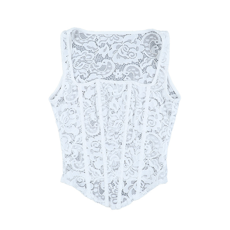 Vintage Lace Square Neck Sheer Babydoll Blouse