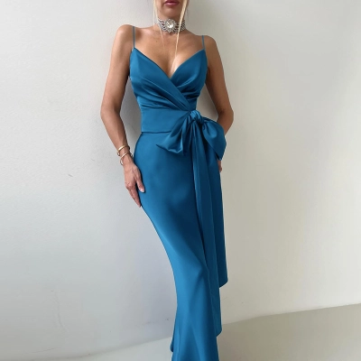 V-Neck Bow Belt Bodycon Midi Dress 02