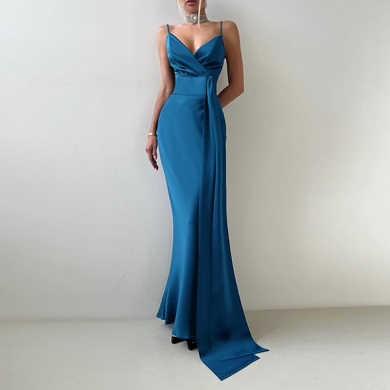 V-Neck Bow Belt Bodycon Midi Dress