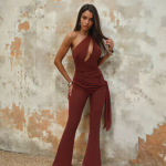 Women's Asymmetrical Off-Shoulder Tie Front Jumpsuit