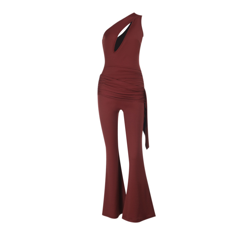 Women's Asymmetrical Off-Shoulder Tie Front Jumpsuit