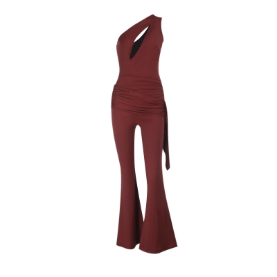 Women's Asymmetrical Off-Shoulder Tie Front Jumpsuit 01