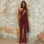 Women's Asymmetrical Off-Shoulder Tie Front Jumpsuit