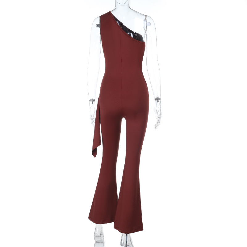 Women's Asymmetrical Off-Shoulder Tie Front Jumpsuit