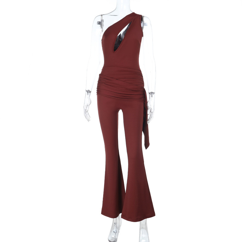 Women's Asymmetrical Off-Shoulder Tie Front Jumpsuit