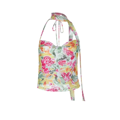 Colorful Tropical Print Strap Top 01