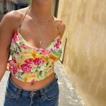 Colorful Tropical Print Strap Top