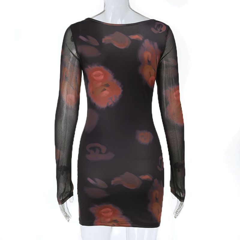 Square Neck Lace Trim Long Sleeve Bodycon Midi Dress