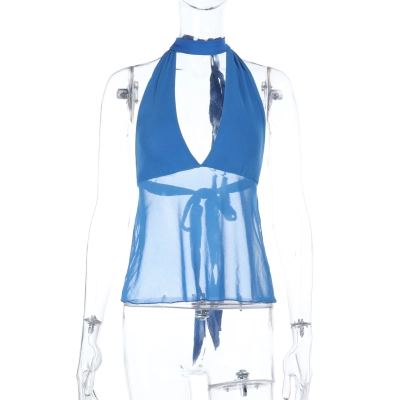 V-Neck Halter Sheer Mesh Crop Top 01