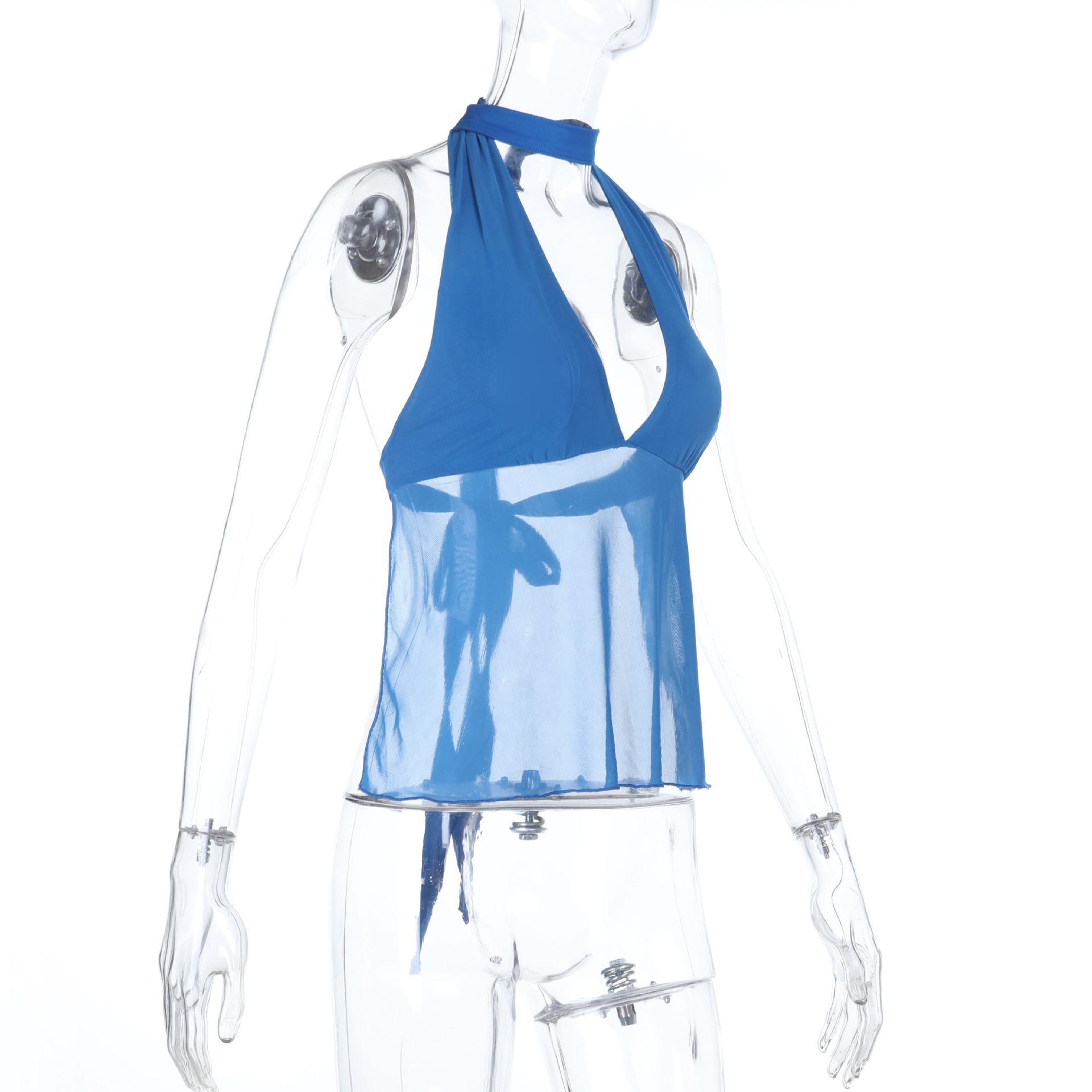 V-Neck Halter Sheer Mesh Crop Top