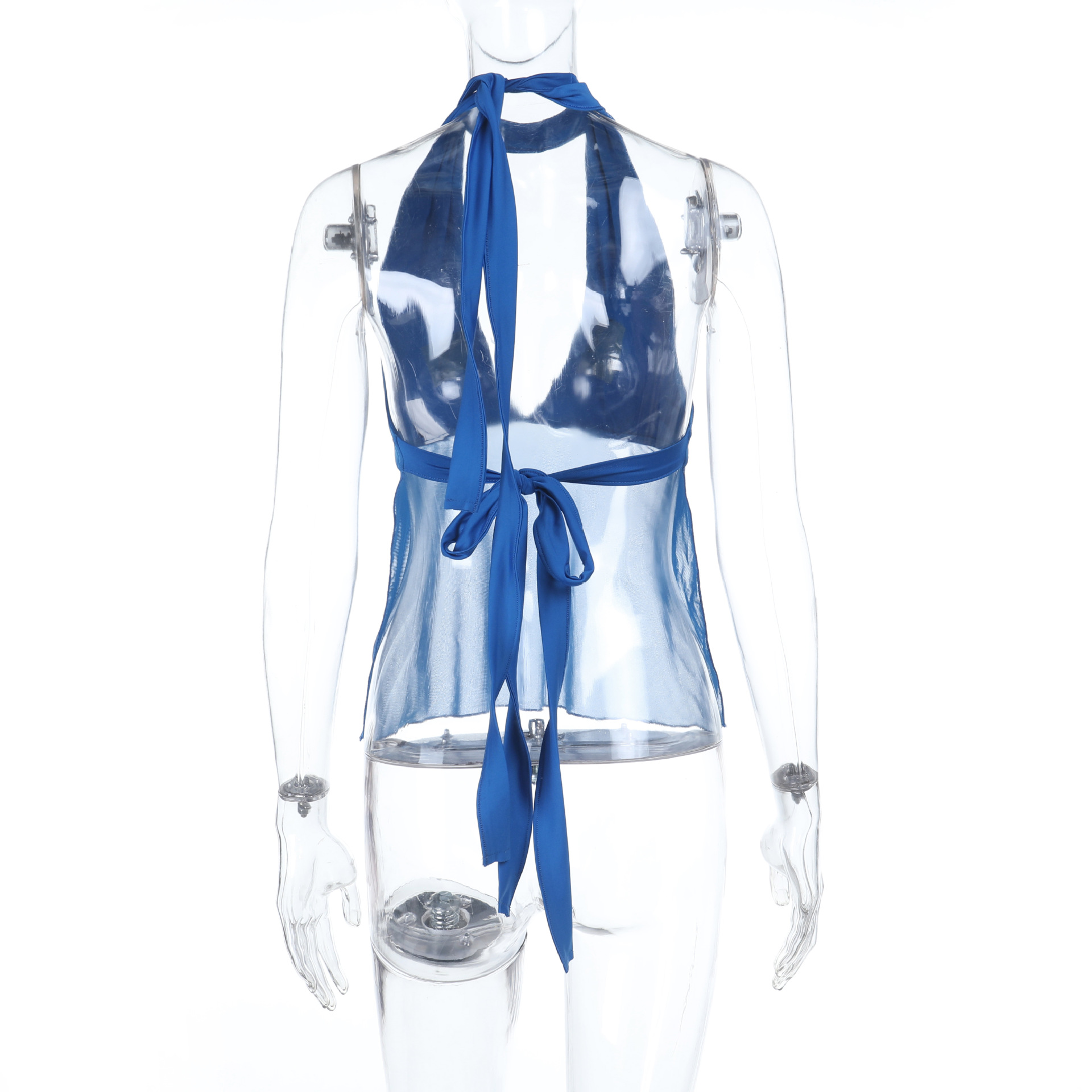 V-Neck Halter Sheer Mesh Crop Top