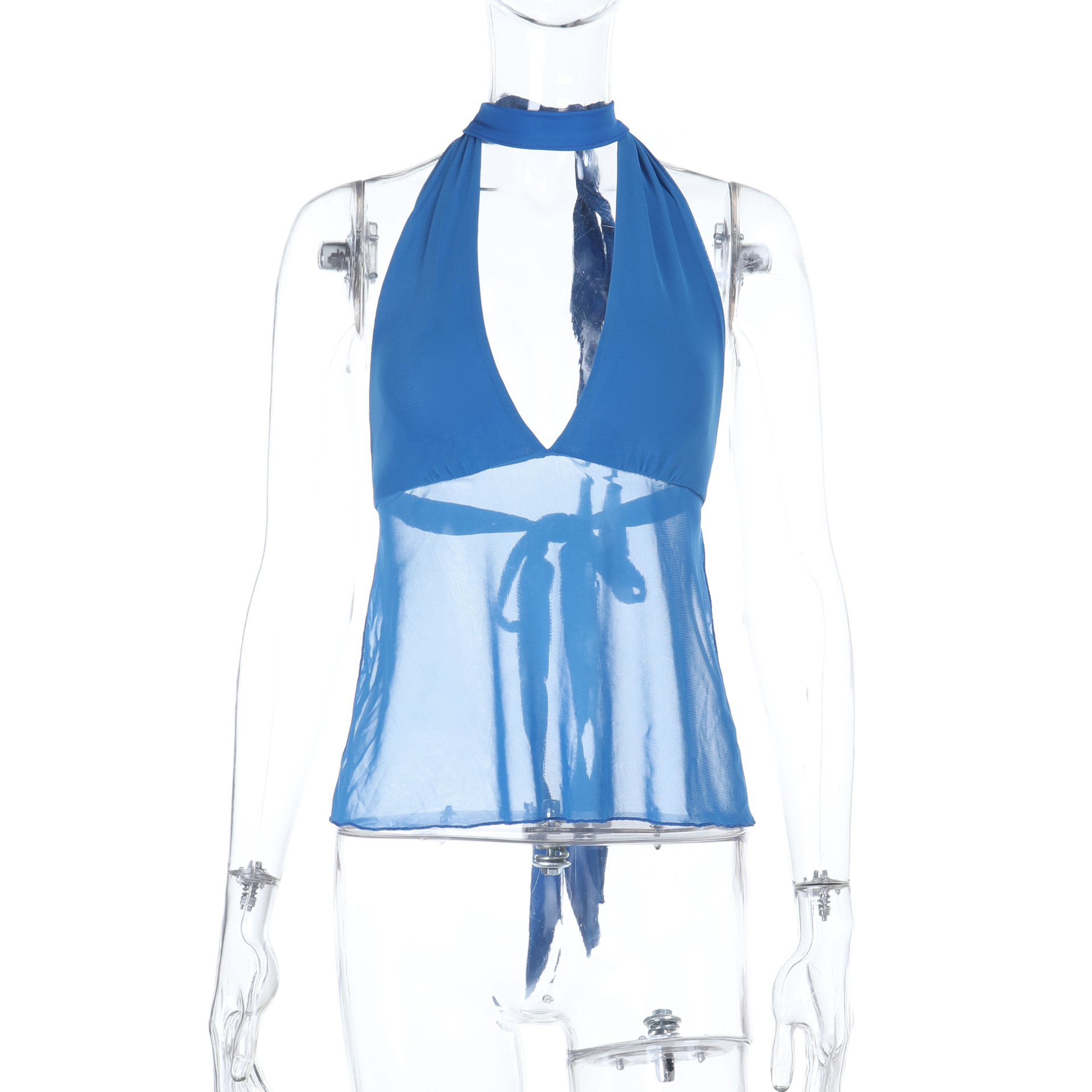 V-Neck Halter Sheer Mesh Crop Top