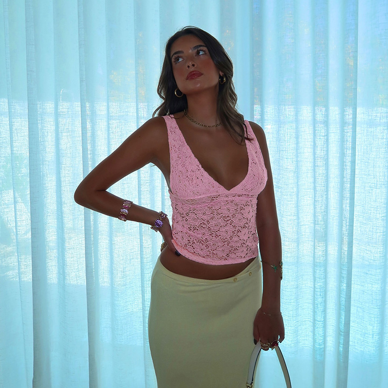 Lace Trim V-Neck Camisole Tank Top