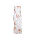 Spaghetti Strap Printed Sheer Mesh Fishtail Dress