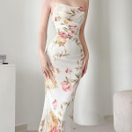 Spaghetti Strap Printed Sheer Mesh Fishtail Dress